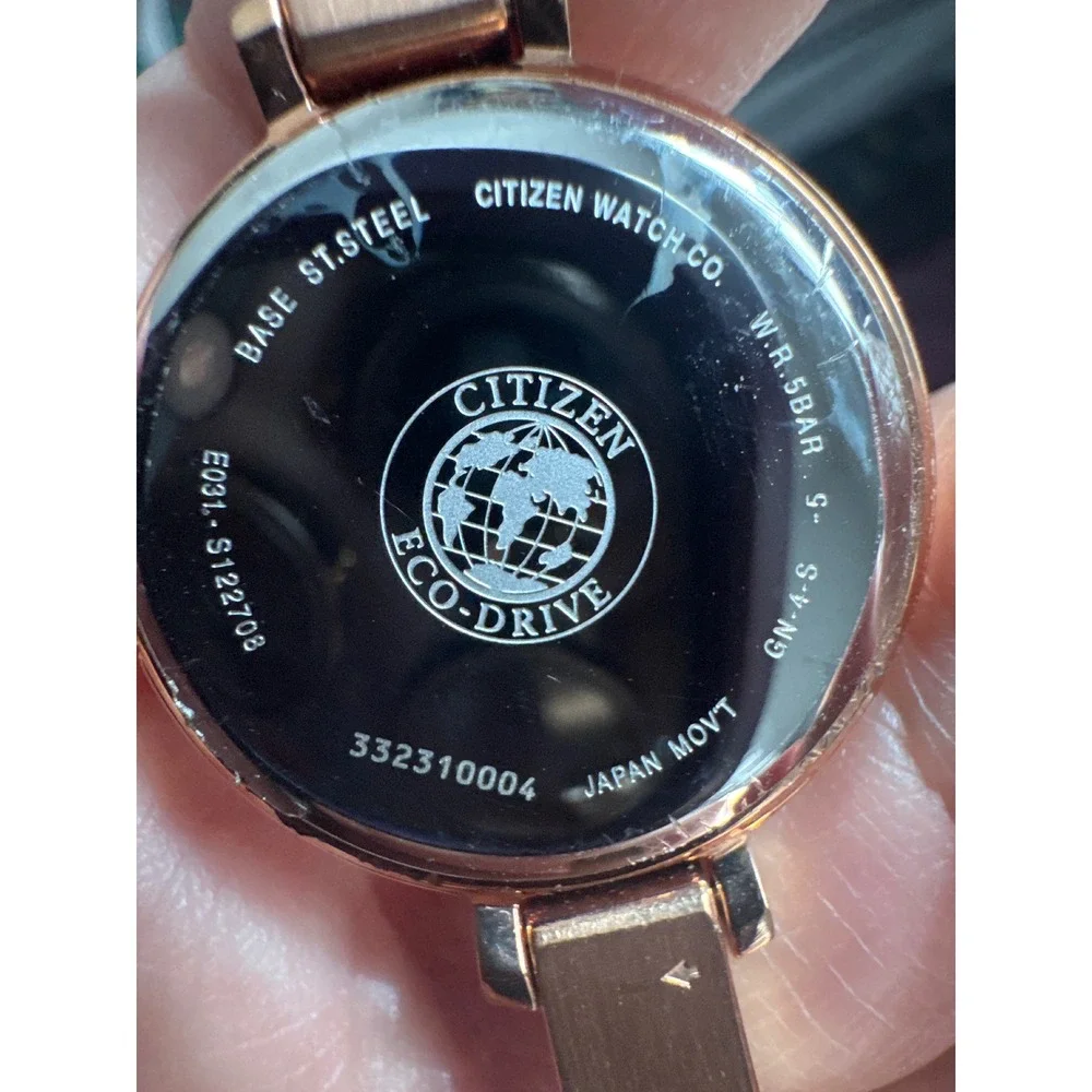 Citizen Eco-Drive E031 Rose Gold‎ Crystal Bezel Bracelet Watch Womens
